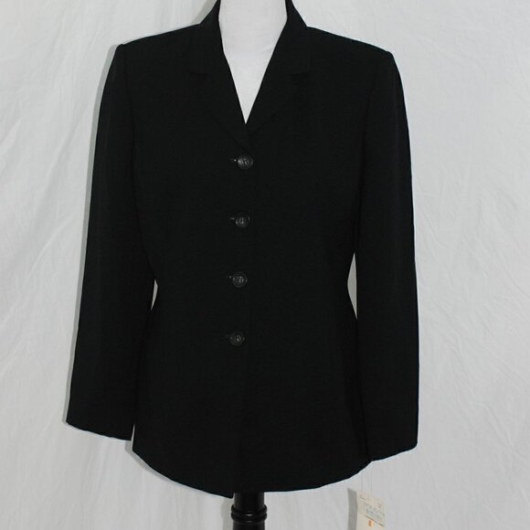 NWT Suit Jacket Emma James Womens Size 8 Black 100% Polyester 2 Open Pockets NWT - Picture 1 of 13
